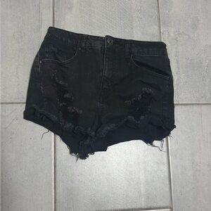Refuge Black Distressed Denim Shorts